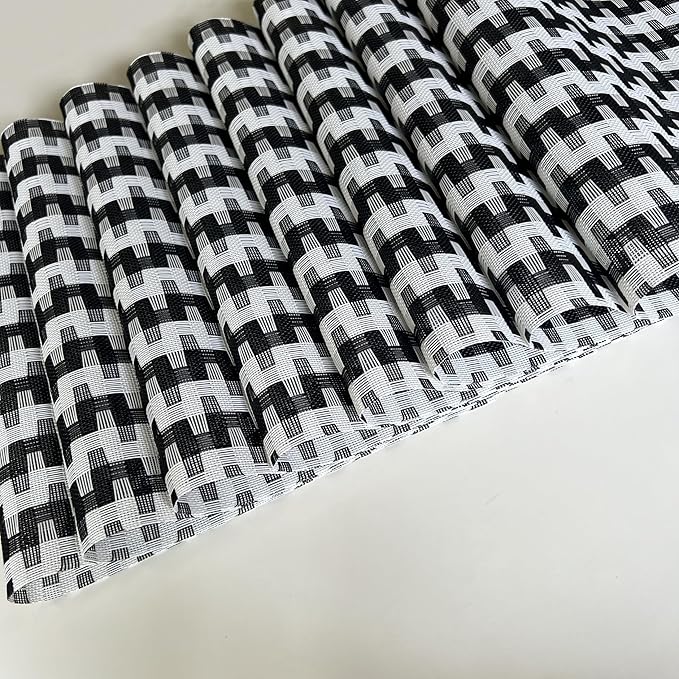 Placemat,Blending Color Durable Woven Vinyl Placemat Washable Heat-Resistant Anti-Skid Kitchen Dining Table Mats Set of 8, Black White