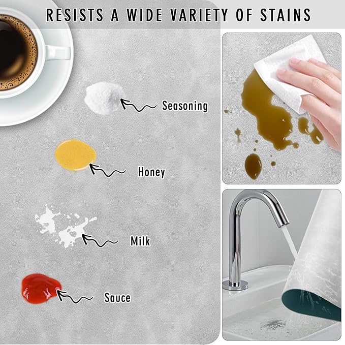 UnivoColors Washed Cowhide Pattern Faux Leather Big Size Placemats Set of 4, Waterproof Easy to Clean Anti-Slip PU Table Mats for Party Decoration19.7″×13.6″,Light Green Retro Cowhide Pattern