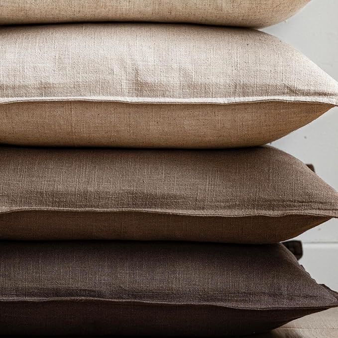 Foindtower Pack of 2, Decorative Linen Soild Throw Pillow Covers Soft Accent Lumbar Cushion Case Farmhouse Pillowcase for Chair Couch Sofa Bedroom Living Room Home Decor 12 x 20 Inch Natural Linen