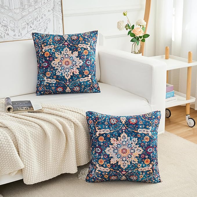 Boho Throw Pillow Covers 24x24 inch Set of 2,Boho Vintage Carpet Pattern Antique Ethnic Decor Double Sided Pattern Cushion Cover Soft Pillow Case Living Sofa Room Bed Square Pillow Cover
