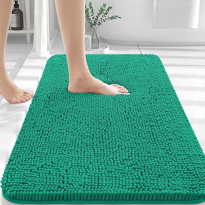 OLANLY Bathroom Rugs 30x20, Extra Soft Absorbent Chenille Bath Rugs, Rubber Backing Quick Dry, Machine Washable Bath Mats for Bathroom Floor, Tub and Shower, Home Decor Accessories, Emerald