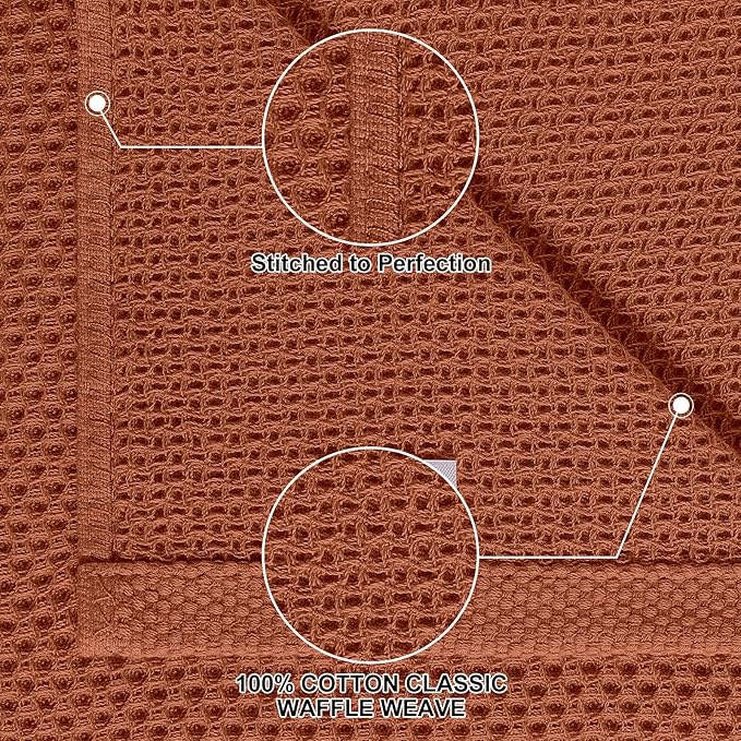 Homaxy 100% Cotton Kitchen Towels and Dishcloths Set, 12 x 12 Inches and 13 x 28 Inches, Set of 12 Bulk Kitchen Towels Set, Ultra Soft Absorbent Dish Cloths for Washing Dishes, Rust