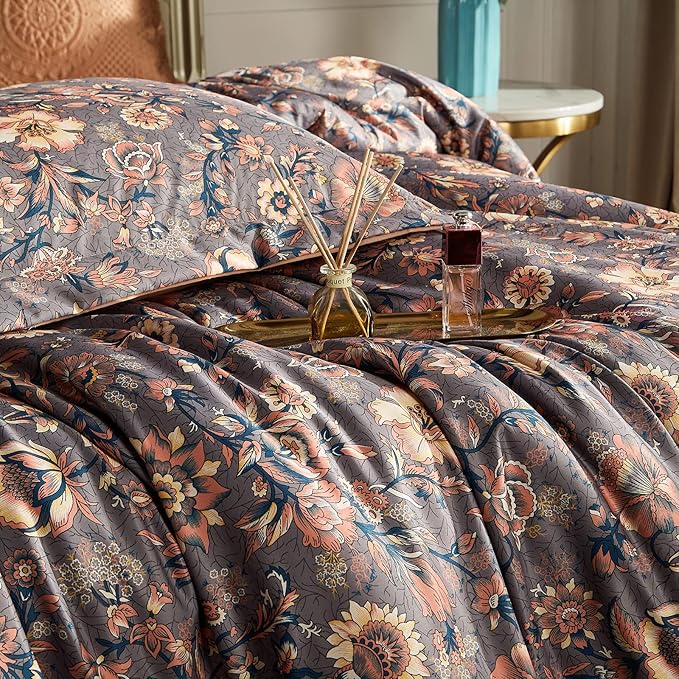 Cupocupa Duvet Cover King Size Set Boho Floral Pattern King Duvet Cover Set for King Size Bed Vintage Soft Bedding Leaf Print Paisley Duvet Cover with Pillowcases