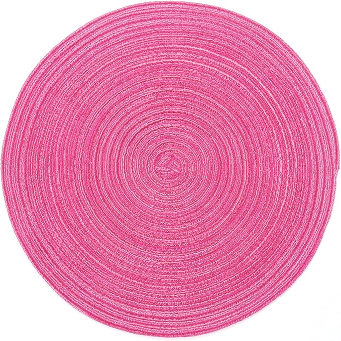SHACOS Round Braided Placemats Set of 6 Cotton Round Place Mats 15 inch Washable Table Mats for Holiday Party (Hot Pink, 6)