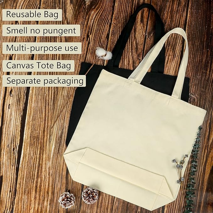 Canvas Tote Bags - 2 Pcs Multi-Purpose Reusable Bags - Perfect for Grocery, Shoppping & DIY Gifts
