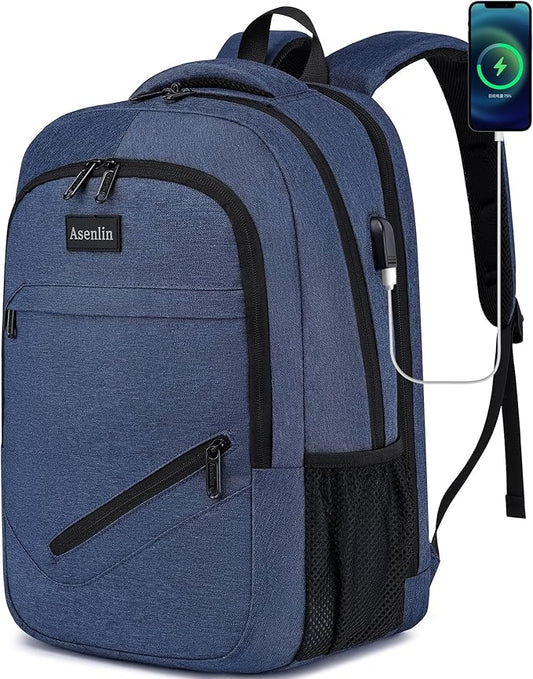 Asenlin Travel Laptop Backpack for Women & Men,Water Resistant Business Slim Sturdy Laptops Backpack with USB Charging Port,Fits 15.6 Inch Notebook College School Computer Bag-Blue
