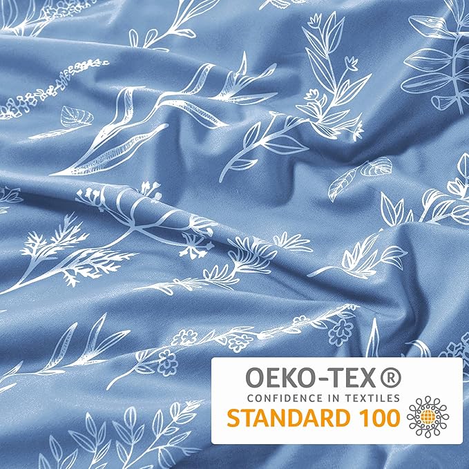 MUXHOMO Duvet Cover Full Size, Reversible Floral Ice Blue Duvet Cover Set with Zipper Closure, 3 Pieces Botanical Patterns Soft Microfiber Bedding Set with 4 Ties (80"x90", 2 Pillow Cases)