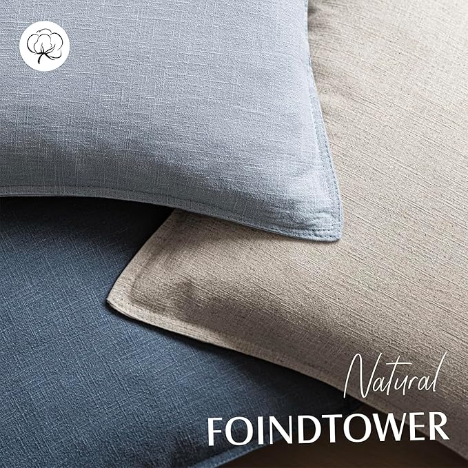 Foindtower Pack of 2, Decorative Linen Soild Throw Pillow Covers Soft Accent Euro Cushion Case Boho Farmhouse Pillowcase for Chair Couch Sofa Bedroom Living Room Home Decor 24 x 24 Inch Sky Blue