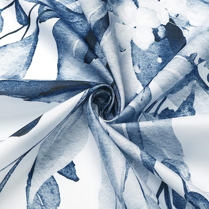 Gibelle Navy Blue Eucalyptus Shower Curtain, Watercolor Plant Leaves with Floral Bathroom Shower Curtain Set with Hooks, 72x72