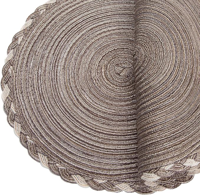 SHACOS Round Placemats Set of 6 Braided Glitter Round Table Placemats 15 inch for Wedding Holiday Party (Multicolor - Light Coffee, 6)