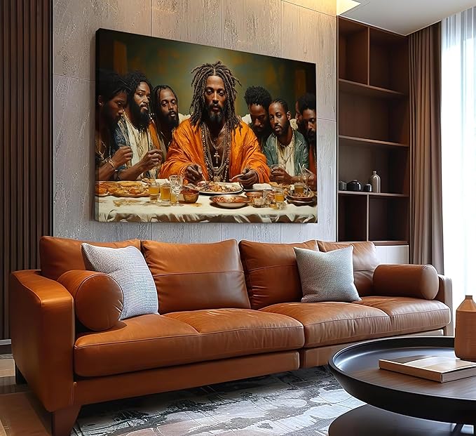 WWN Modern Black Jesus Canvas Wall Art African American The Last Supper Painting Picture Wall Decor Black Man Christian Poster Print Artwork for Kitchen Dining Room Living Room Bedroom Home Decoration