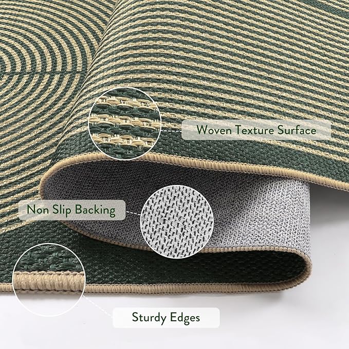 Lahome Modern Rainbow Easy Jute Kitchen Runner, 2x8 Indoor Outdoor Runner Rug for Hallway Entryway, Farmhouse Dark Green Non Slip Floor Carpet for Bedroom Foyer Laundry Room