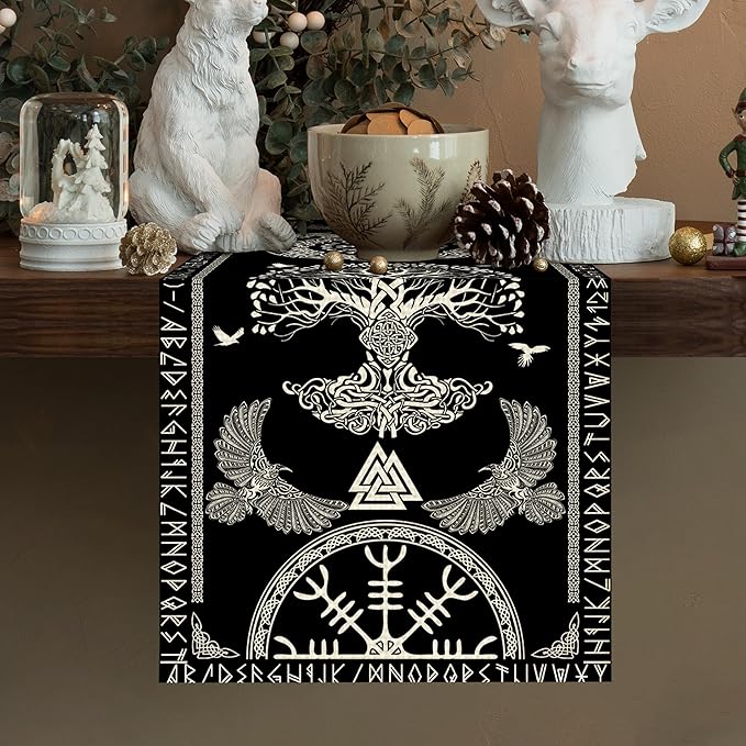 Viking Burlap Table Runner Seasonal Spring Fall Kitchen Dining Linen Table Decoration for Indoor Outdoor Home Party Dinner 13x72 Inch