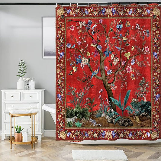 Bohemian Bathroom Curtain Colorful Boho Floral Print Beautiful Bright Polyester Fabric Cloth Shower Curtain for Bathroom Decoration, 72"x72"