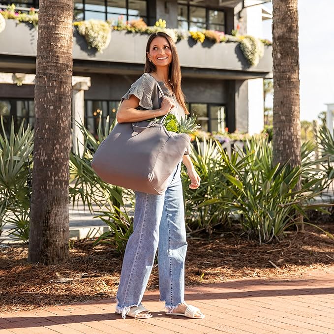 VeraMia Canvas Grocery Bag 3pc XL Set with Real Pockets, Long Shoulder Strap and Short Handle. Heavy Duty, Foldable, Washable