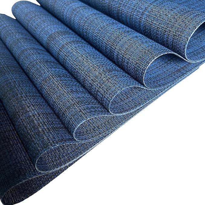 WAZAIGUR Placemats Set of 6 for Dining Table Heat-Resistant Washable Place Mats Woven Vinyl Kitchen Table Mats Easy to Clean,Navy Blue