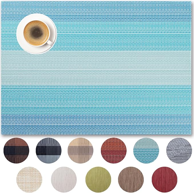 Placemats Set of 12 - Easy Clean Woven Vinyl Placemats for Dining Table, Indoor/Outdoor Place Mats, Washable PVC Table Mats（Ocean Geode）