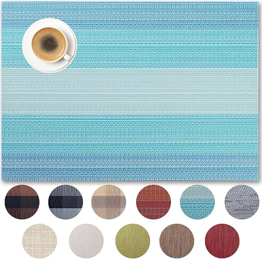 Placemats Set of 8 - Easy Clean Woven Vinyl Placemats for Dining Table, Indoor/Outdoor Place Mats, Washable PVC Table Mats（Ocean Geode）