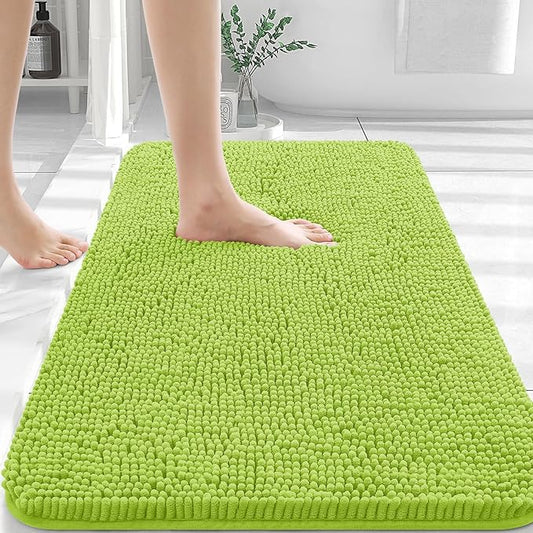 OLANLY Bathroom Rugs 36x24, Extra Soft Absorbent Chenille Bath Rugs, Rubber Backing Quick Dry, Machine Washable Bath Mats for Bathroom Floor, Tub and Shower, Home Decor Accessories, Bright Green