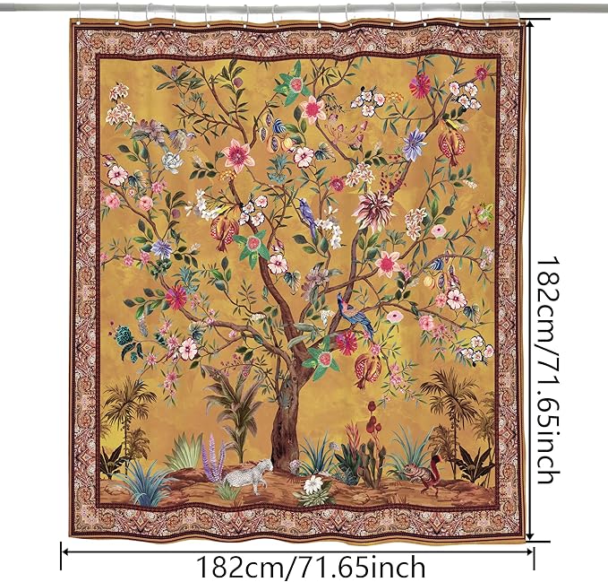 Bohemian Bathroom Curtain Colorful Boho Floral Print Beautiful Bright Polyester Fabric Cloth Shower Curtain for Bathroom Decoration, 72"x72"