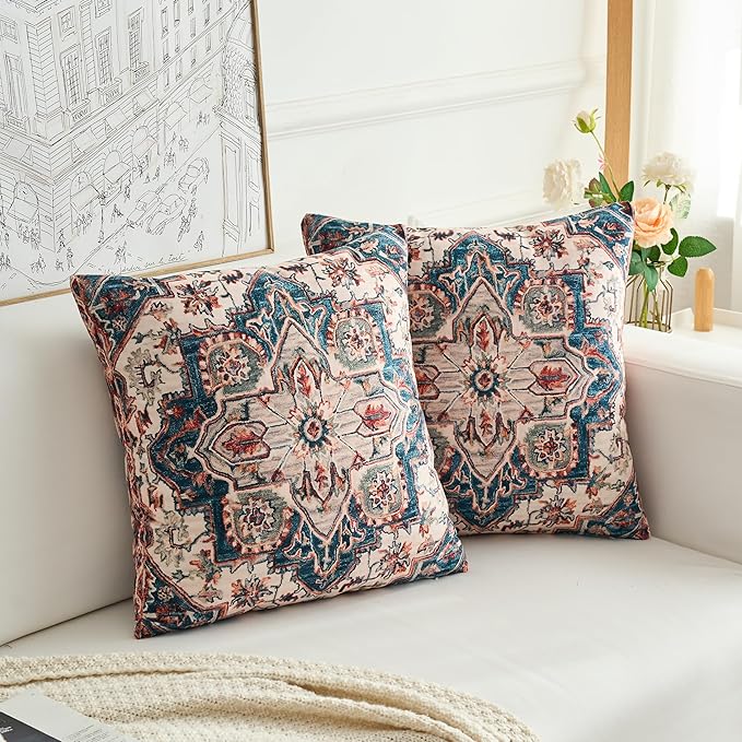 Boho Throw Pillow Covers 26x26 inch Set of 2,Boho Vintage Carpet Pattern Antique Ethnic Decor Double Sided Pattern Cushion Cover Soft Pillow Case Living Sofa Room Bed Square Pillow Cover