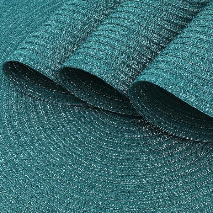 SHACOS Round Placemats Set of 4 Woven Braided Table Placemats 15 inch Circle Place Mats Washable Non Slip Table Mats for Home Wedding Party, Teal Green