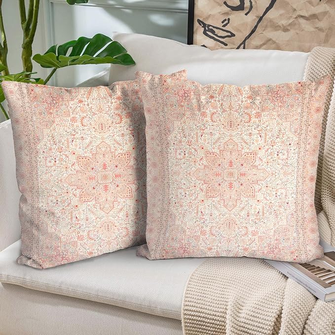 Boho Throw Pillow Covers 22x22 inch Set of 2,Boho Vintage Carpet Pattern Antique Ethnic Decor Double Sided Pattern Cushion Cover Soft Pillow Case Living Sofa Room Bed Square Pillow Cover