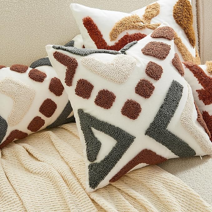 lifein 18x18 Pillow Covers-Throw Pillow Cover,Tufted Boho Jacquard Pillow Covers,Farmhouse Decorative Pillow Cover,Pillow Cases for Couch,Sofa,Bed,Chair,Living Room,Home Decor(18x18inch)