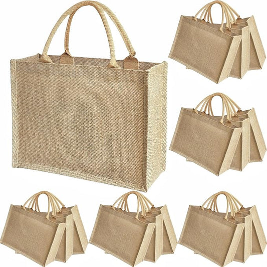 15 Pcs Jute handbag burlap tote bags Travel holiday Wedding Bridesmaids welcome bags Party Holiday Women's gifts Handmade linen DIY reusable beach sundries storage bag 15.2 x 12.2 x 6 inch