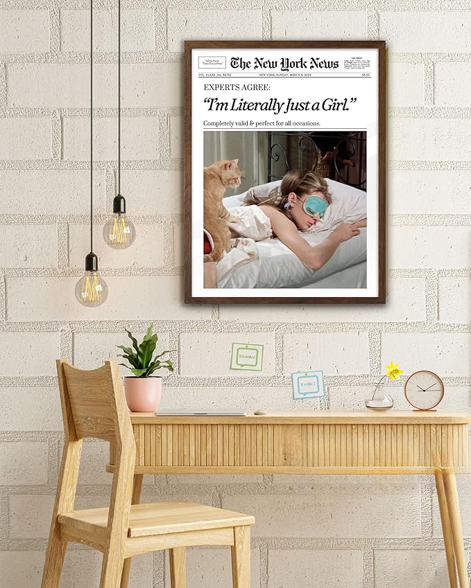EcoHest Unframed Trendy Newspaper Audrey Hepburn Magazine Wall Art, 12x16 in I‘m Literally Just a Girl Canvas Wall Art Home Decor, Beige Retro Set of 1 For Bedroom Living Room