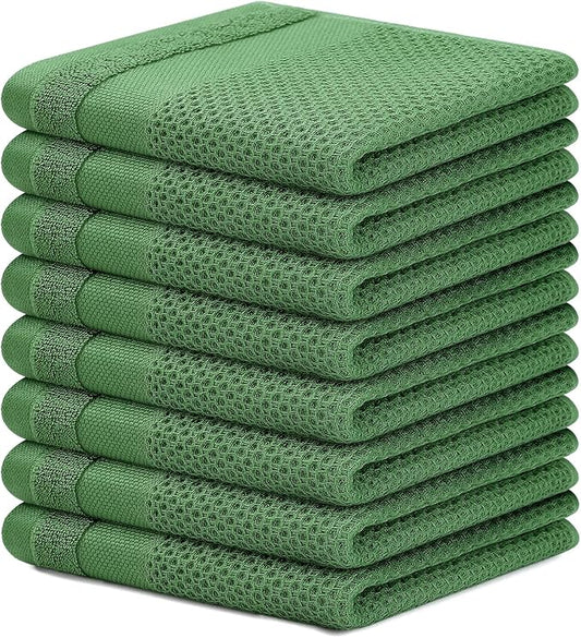 Homaxy 100% Cotton Dish Cloths, 8 Pack - 12 x 12 Inches, Waffle Weave Super Soft and Absorbent Dish Towels Quick Drying Dishcloths, Grass Green