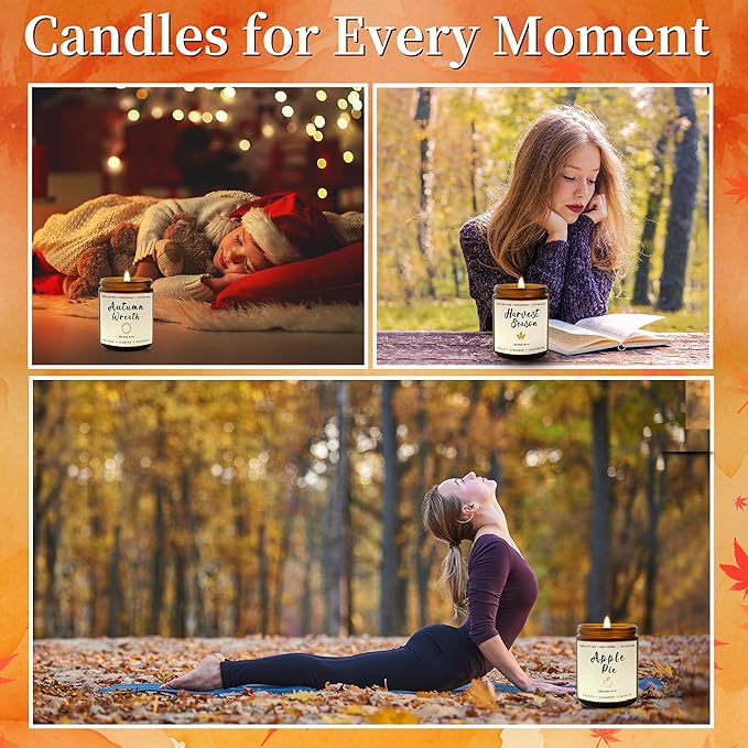 Fall Candles Gift Set – 4 Pack Scented Soy Candles for Home, Autumn Decor, Fall Decorations, Pumpkin Spice, Apple Pie, Cinnamon, Harvest – Great for Halloween & Thanksgiving Gifts