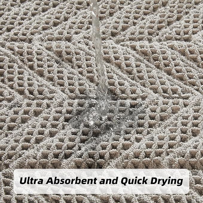 Bath Rugs,Upgraded Waffle Bath Mat,Super Absorbent Boho Bath Rug Non Slip Bath Rugs,Machine Washable Rugs, Rubber Backed Shower Matt, Ultra Soft,Gray,18" x 30"