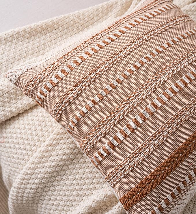 Boho Throw Pillow Covers 20x20 Inch Set of 2, Farmhouse Decorative Couch Pillow Cases, Brown Accent Pillows of Bed, Sofa Bedroom Living Room Home Decor Cushion Cover