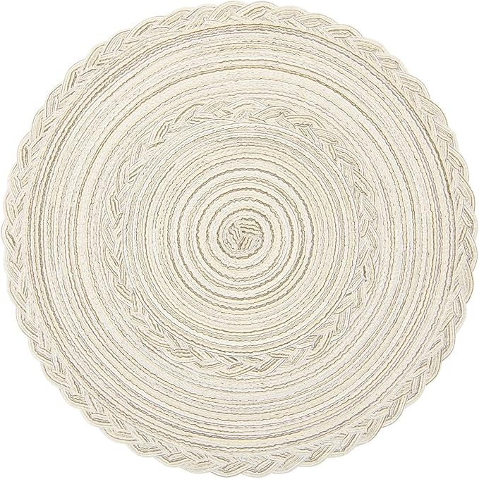 SHACOS 15 inch Round Braided Placemats Set of 12 for Dining Table Woven Boho Place Mats Kitchen Placemat Washable Table Mats, Ivory Bordered