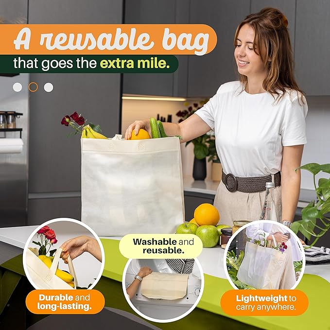 Simply Cool 200 Pack Reusable Eco-Friendly Large Grocery Shopping Bags 14.5"x14"x6.6" Durable Recyclable Washable Foldable Portable Tote Bags Bulk
