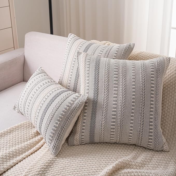 Boho Lumbar Pillow Covers 14x36 Long, Farmhouse Decorative Couch Pillow Cases, Grey Accent Pillows of Bed, Sofa Bedroom Living Room Home Decor Cushion Cover, Pack of 1