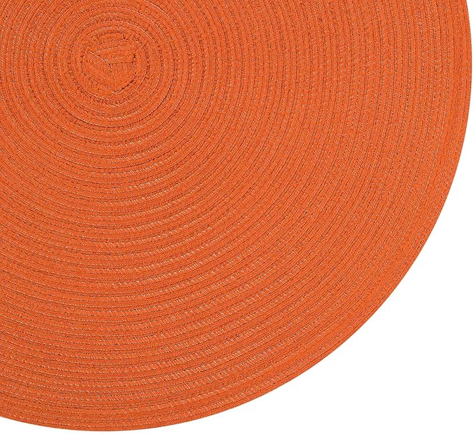 SHACOS Round Placemats Set of 6 Polyester 15 inch Round Braided Place Mats Washable Non Slip Kitchen Dining Table Mats Autumn Fall Placemats Decor, Bright Orange