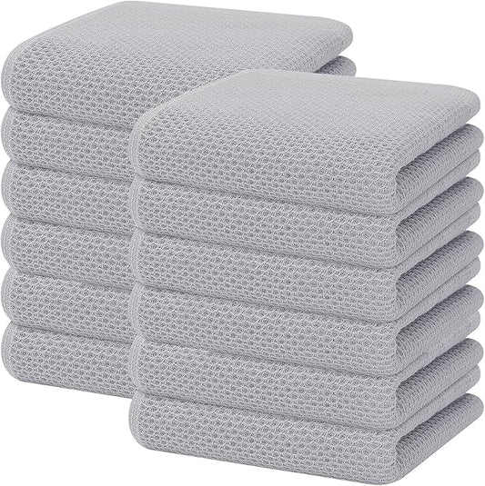 Homaxy 100% Cotton Waffle Weave Kitchen Dish Towels, Ultra Soft Absorbent Quick Drying Cleaning Towel, 13 x 28 Inches, 12-Pack, Light Gray