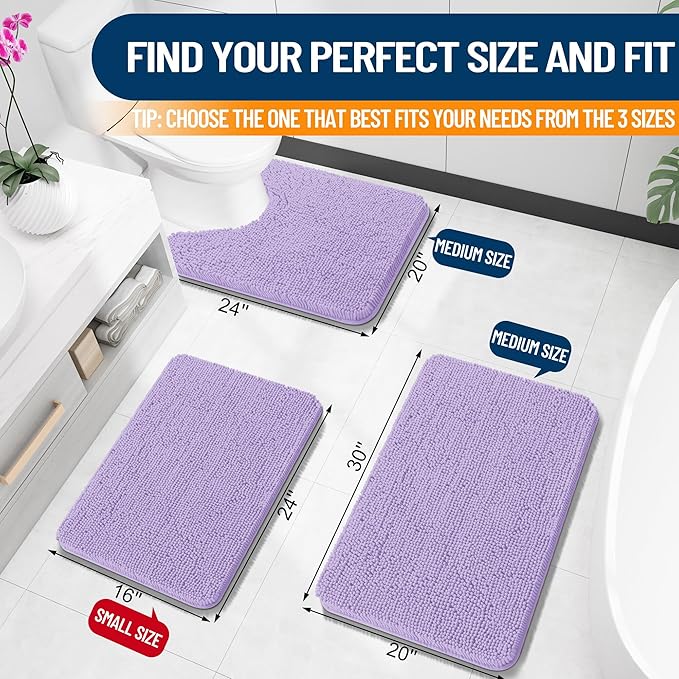 OLANLY Bathroom Rugs 24x16, Extra Soft Absorbent Chenille Bath Rugs, Rubber Backing Quick Dry, Machine Washable Bath Mats for Bathroom Floor, Tub and Shower, Home Decor Accessories, Lavender