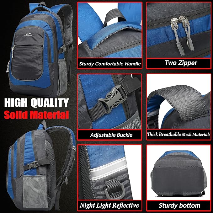 ProEtrade Extra Large Backpack Bookbag for College Travel Laptop Business Hiking Backpack Fit Laptop Up to 17 Inch Sturdy Multi Compartment Gifts for Men Women Night Light Reflective (Light Blue)