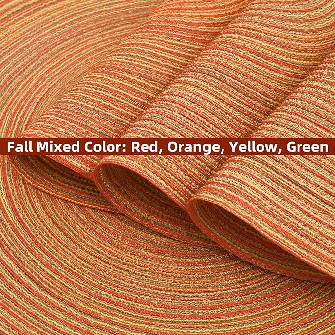 SHACOS Round Placemats Set of 4 Woven Braided Place Mats Table Placemats 15 inch Circle Place Mats Easy to Clean Table Mats Indoor Outdoor, Fall Color Mix