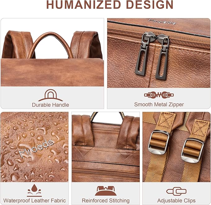 Leather Laptop Backpack for Women, 15.6 Inch Travel Backpack with Laptop Compartment, Casual Daypack Fashion Travel Backpack Purse for Travel College Work, Brown