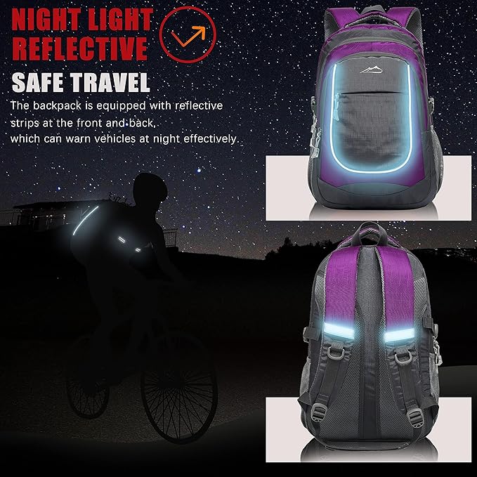 ProEtrade Extra Large Backpack Bookbag for College Travel Laptop Business Hiking Backpack Fit Laptop Up to 17 Inch Sturdy Multi Compartment Gifts for Men Women Night Light Reflective (Light Purple A)