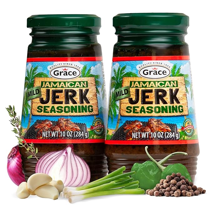 Grace Jamaican Mild Jerk Seasoning (Two 10 Oz Jars) - Mild Jamaican Style - Caribbean Jerk for Chicken & Oxtail
