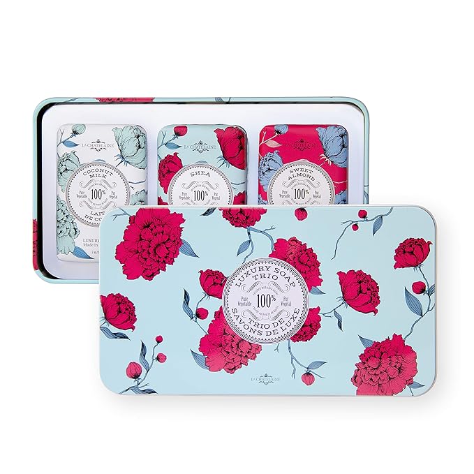La Chatelaine Luxury Bar Soap Trio Gift Set Tin | Made in France | Natural and Organic | Shea Butter Formula | 3 x 7 oz / 200g -Aqua Soap Trio (Coconut Milk, Shea, Sweet Almond)