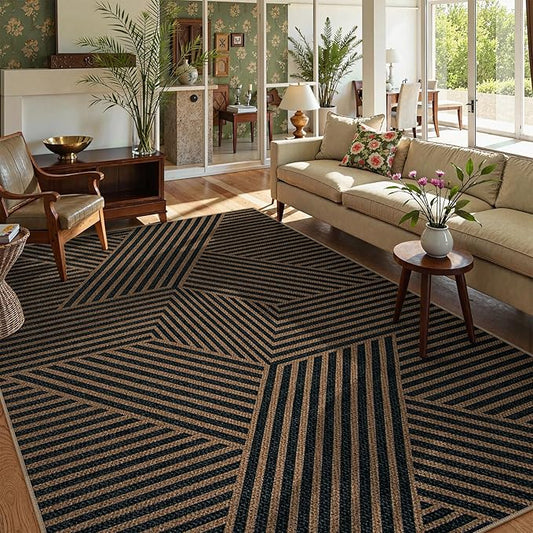 Lahome Modern Geometric Easy Jute Carpet, 6x9 Area Rugs for Living Room Outdoor Patio Washable Indoor Outdoor Dining Room Rug, Farmhouse Large Non Slip Carpet for Bedroom Backyard Office