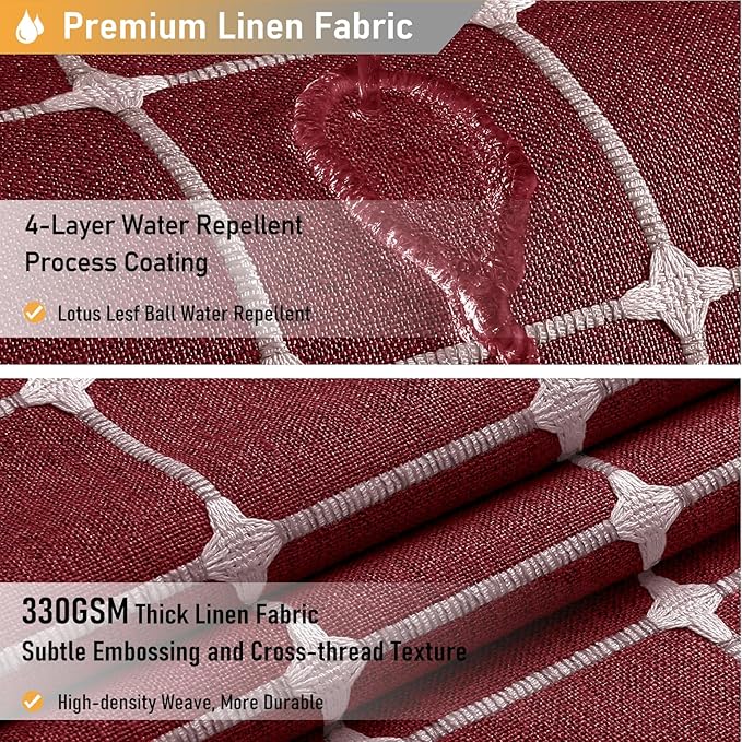 BTTN Boho Farmhouse Shower Curtain, Linen Rustic Heavy Duty Fabric Shower Curtain Set with Tassel, Water Repellent, Bohemian Vintage Country Thick Cloth Shower Curtains for Bathroom - Burgundy - 72x72