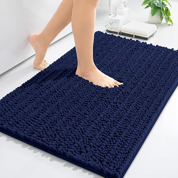 Arotive Luxury Chenille Bathroom Rug Mat, Extra Soft Thick Absorbent Shaggy Bath Rugs, Non-Slip Machine Wash Dry, Plush Bath Mats for Bathroom, Shower and Tub, 30x17, Navy