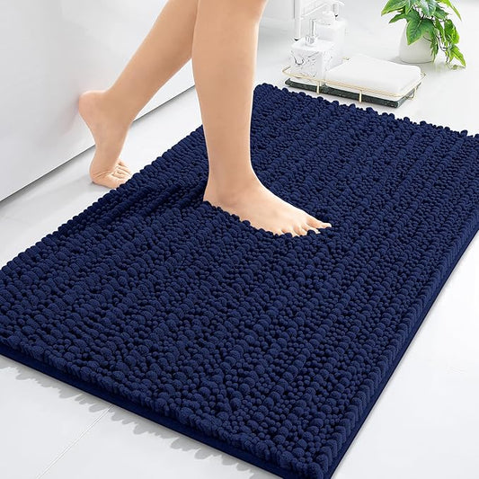 Arotive Luxury Chenille Bathroom Rug Mat, Extra Soft Thick Absorbent Shaggy Bath Rugs, Non-Slip Machine Wash Dry, Plush Bath Mats for Bathroom, Shower and Tub, 24x16, Navy